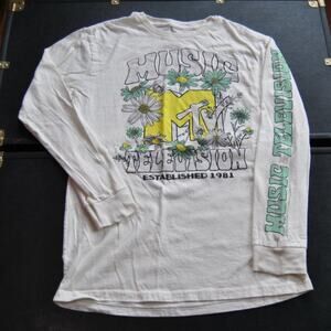 MTV Flowers Music Television Off White Long Sleeve Shirt Small